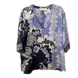 Chico's Multicolor Mixed Print Split Neck Tunic Top Blouse